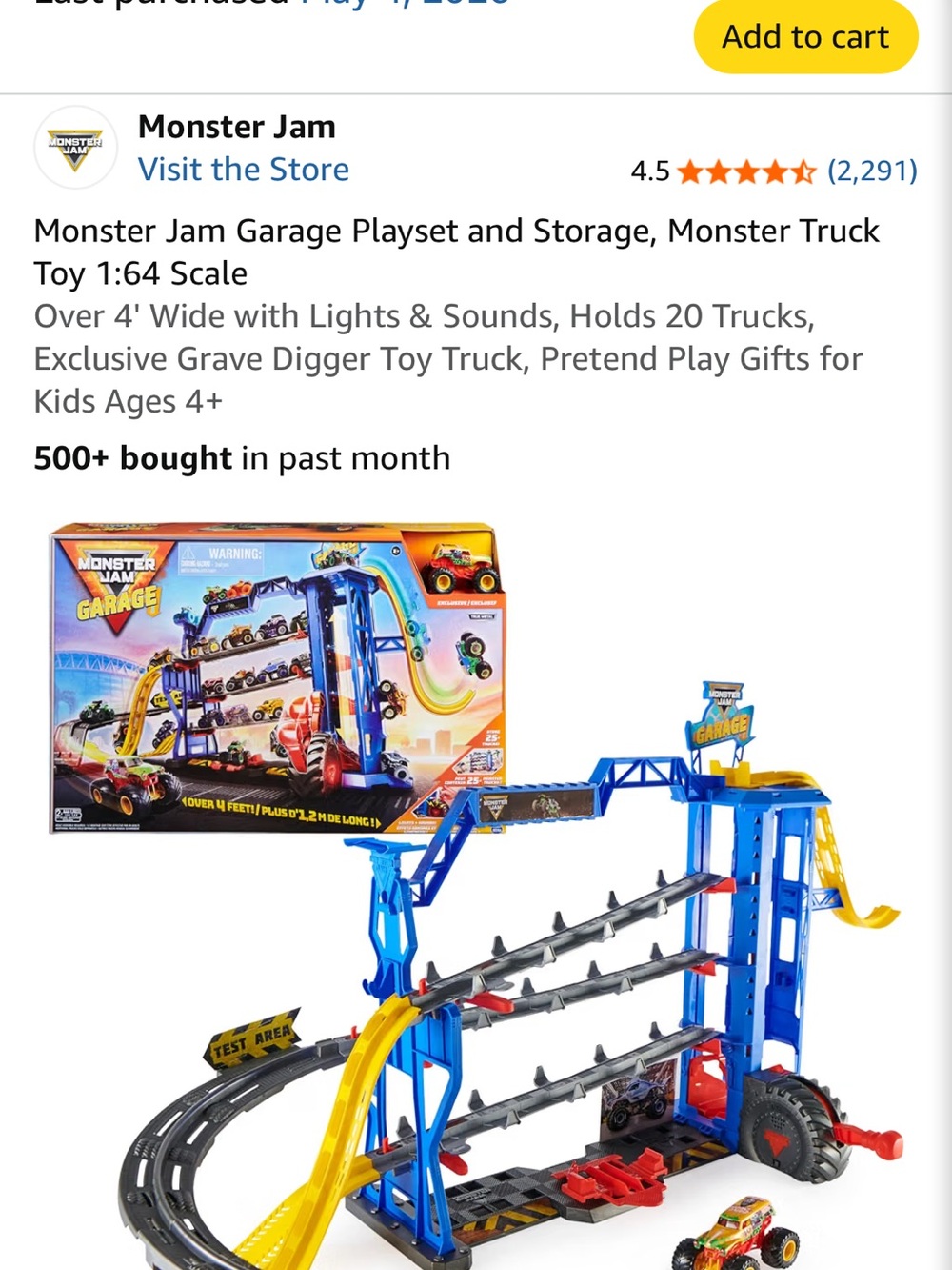 Kids Monster Truck Garage Playset - Blue & Yellow